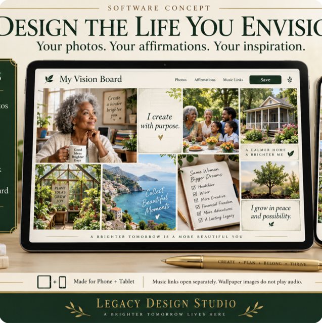 Digital vision board shown on a tablet