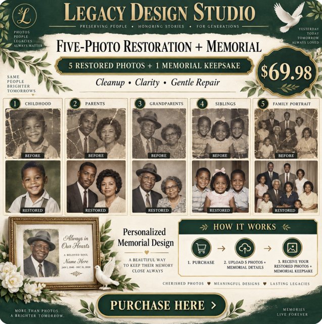 Five-photo restoration plus memorial sample